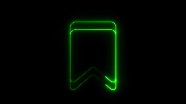 Green neon bookmark icon on black background