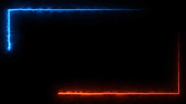 Electric neon corner frame animation with blue and red glowing light lines, futuristic energy border overlay, cyber technology design