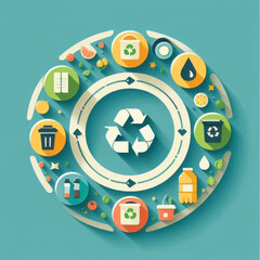 Recycling Symbol Surrounded by Eco Friendly Icons.
