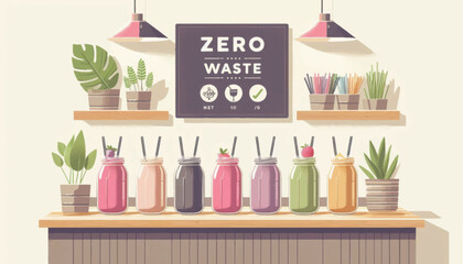 Reusable Water Bottles on Counter Top.