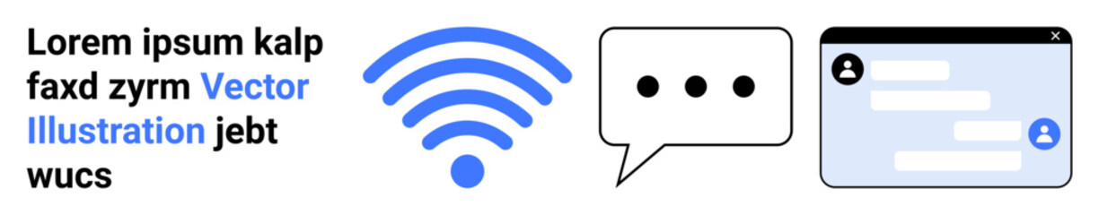 Fototapeta premium Digital communication, messaging apps, connectivity, online interaction, information sharing, remote services. wireless symbol, speech bubble and chat window graphic. Communication and connectivity