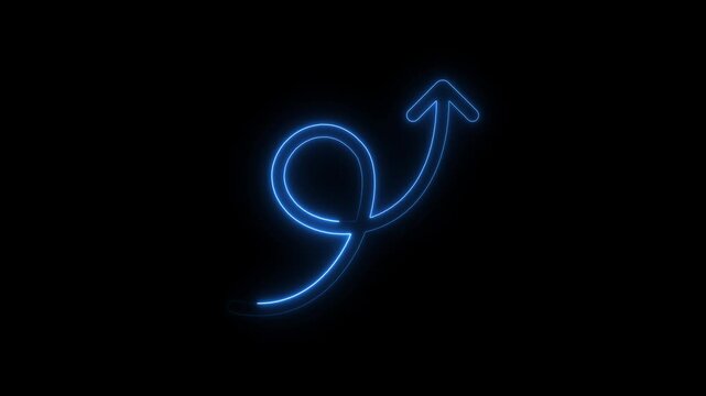 Blue Neon Sagittarius Zodiac Symbol Glowing on Black Background