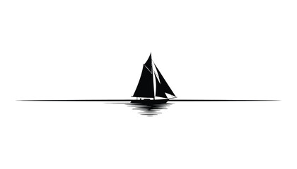 Fototapeta premium Minimalist black silhouette of a sailboat on the horizon line.