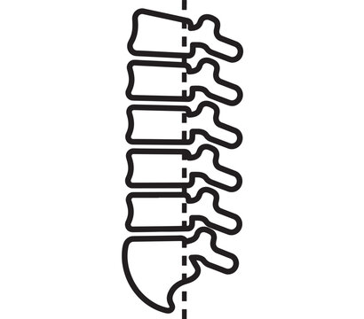 Spine and vertebrae icon in black outline showing spinal column anatomy and posture alignment concept, isolated on white background for medical and healthcare design