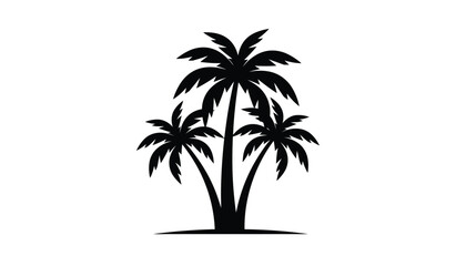 Obraz premium Black silhouette icon of three tropical palm trees on an island.