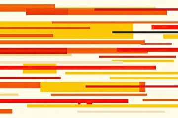 Horizontal, colorful bars in varying shades of red, orange, yellow & black on a cream background