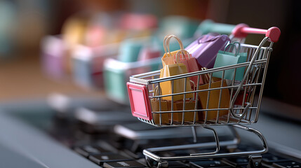 Detailed laptop view of shopping cart highlighting variety and convenience in online shopping