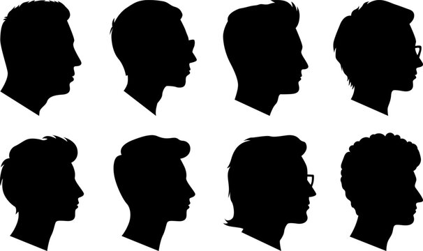 Male head profile silhouette set human face side view icons