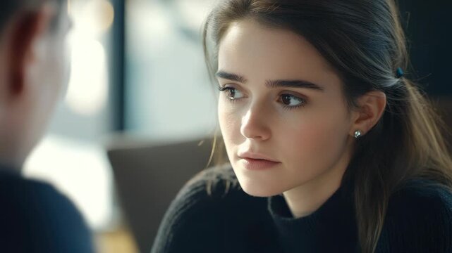 A young woman deep in thought during a business meeting.