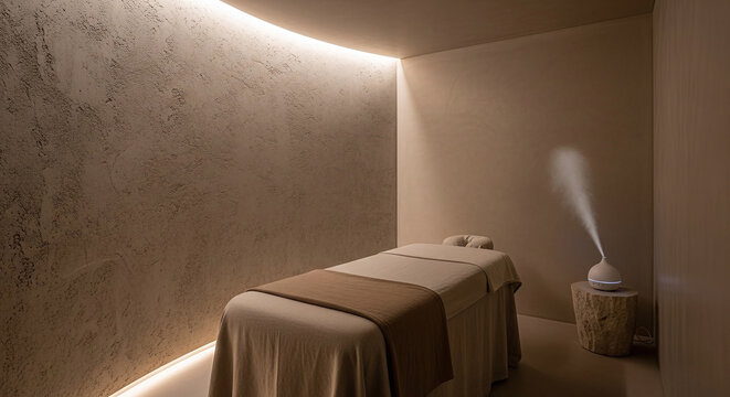 Serene and Modern Spa Room with Massage Bed and Diffuser spa wellness health architecture