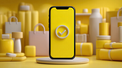 Payment successful shown on smartphone with contactless mobile self checkout in store