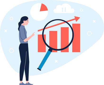Business analyst job concept. Woman look at financial statistics