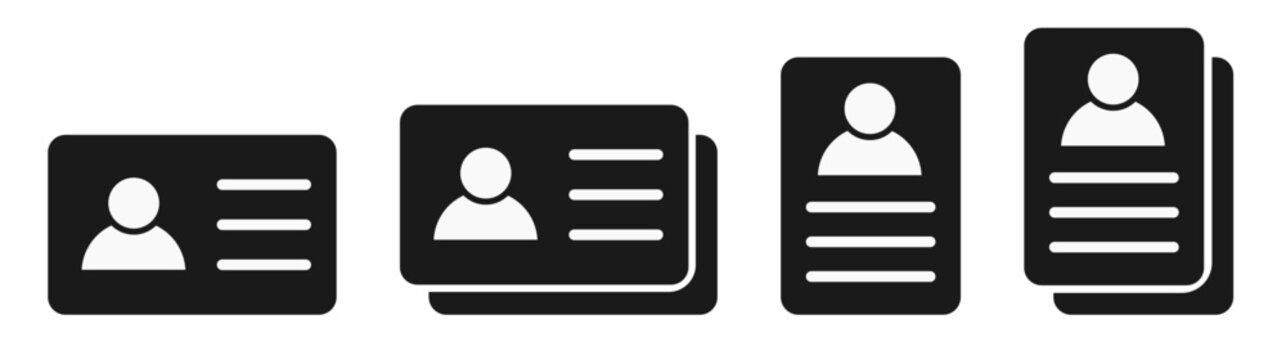 ID card icons set, Driving license, Employee identification badge Symbol , identity document with person photo and info vector illustration
