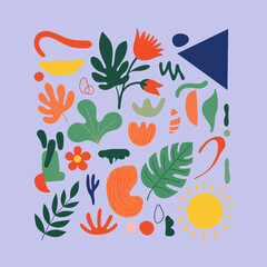 Vibrant Abstract Plant and Leaf Shapes Collection.