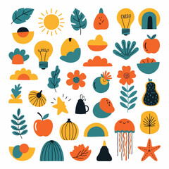 Whimsical Harvest Pumpkin and Fruit Illustration.