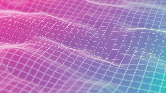Digital grid pattern creating waves in an ethereal pink to blue gradient, representing data flow and technology dynamics