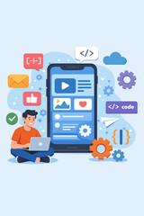 Fototapeta premium Mobile App Development Process with Smartphone Interface