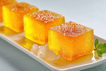 Traditional Chinese Dessert Orange Jellies On Long Plate