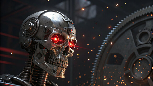 metallic cyborg head sparks