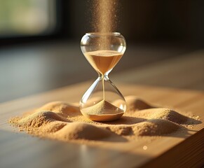 Sand Pouring from Glass Hourglass onto Patterned Surface