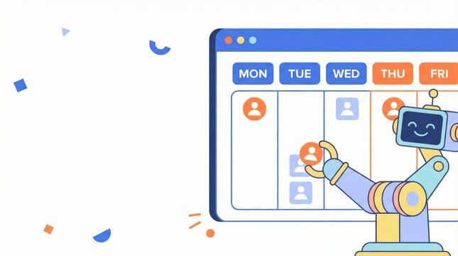 Automated Scheduling Assistant: A friendly robot assists in organizing and managing schedules, representing efficiency and modern technology for the digital age. 