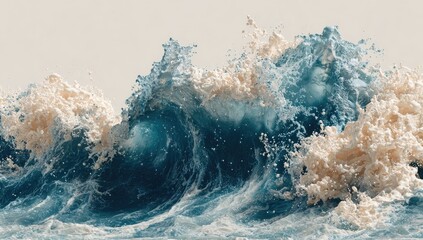 Turbulent ocean waves crash, white foam mingles with deep blue water