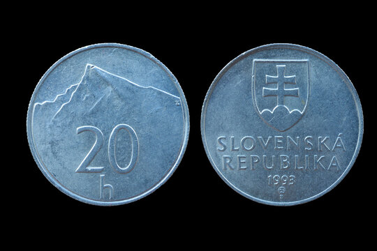 20 Halierov, Slovakia 1993 Aluminum Coin, Mount Krivan Reverse and Slovak Coat of Arms Obverse