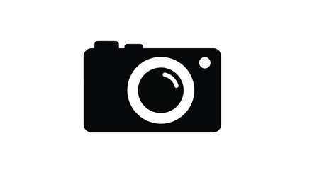Simple Black Camera Icon on White Background.