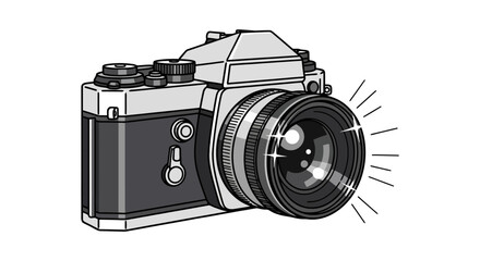 Vintage Camera with Flashing Lens Capturing a Moment.