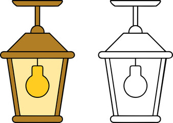 Traditional outdoor hanging lantern icon in colorful and line art