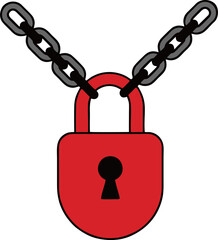 Metal chain with a red padlock for security and locking concept