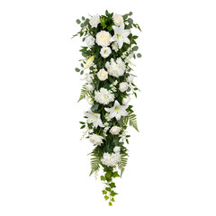Beautiful white flowers and green leaves arrangement for wedding decoration