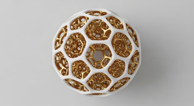 Golden buckyball structure 3d model for science and technology