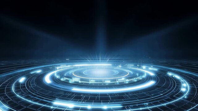 Futuristic blue digital technology background with glowing circular interface