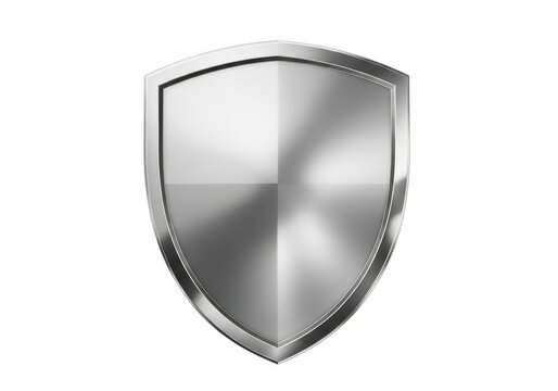 Polished metallic heraldic shield symbol isolated on a pure white background