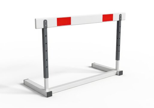 Adjustable track and field hurdle stands isolated on a clean white background