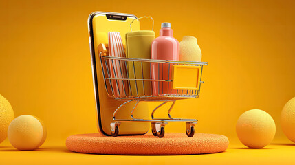 Virtual shopping cart prepared for action showing online shopping experience and convenience