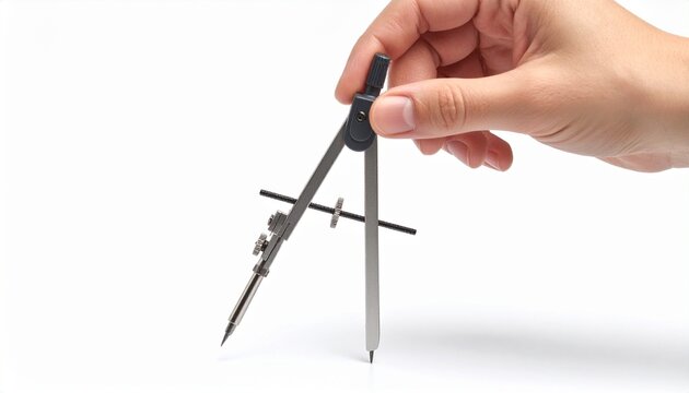 Hand holding metal drawing compass