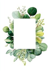 Lush green foliage framing empty space, watercolor style