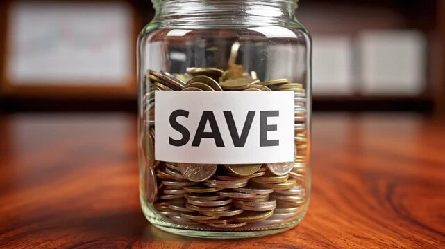 Saving coins in a glass jar helps build a small fund for future needs or emergencies