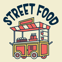 A vibrant and colorful logo design showcasing a charming food cart perfect for representing street food businesses and culinary brands © Ovostup 