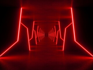 Fototapeta premium red modern lighting with interior empty space, 3d rendering sci-fi concept