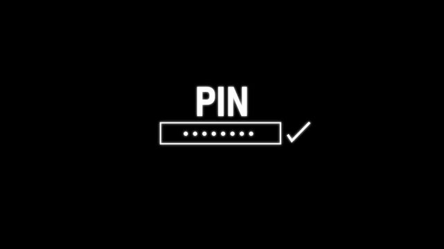 PIN Entry Field with input security Dots and Cursor on animated Black Background , User enter a pin on black background, Pin Unlock Animation with Padlock and Asterisks Security animation.