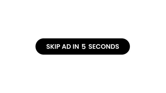 Skip ad button signs 10 seconds countdown timer animation isolated on white background
