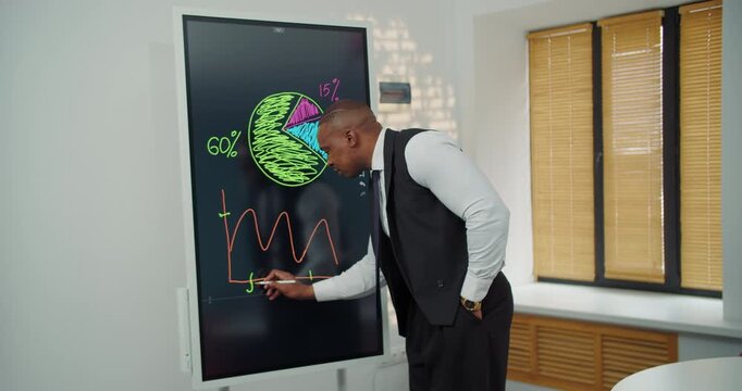 Businessman presenting financial charts on digital screen