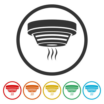 Smoke detector icon. Set icons in color circle buttons