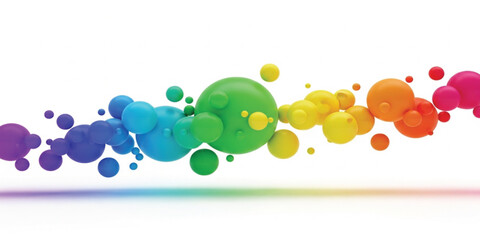Abstract 3D Rainbow Spheres Composition with Colorful Floating Balls and Vibrant Bubbles Flowing on White Background for Creative Graphic Design and Banners