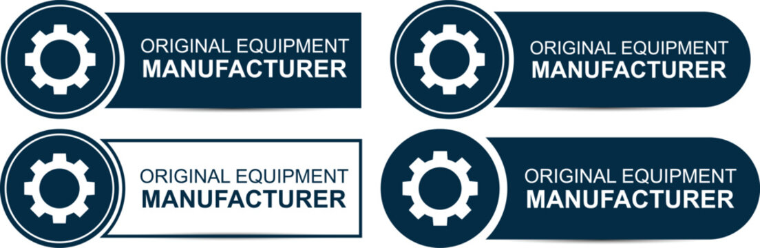 Original Equipment Manufacturer OEM banner labels with gear icon factory parts certification identification badges