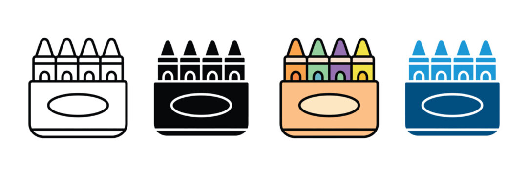 Crayon box icon vector set. Colorful drawing pencils symbol for kids art, school supplies, and creative education. Vector Illustration.