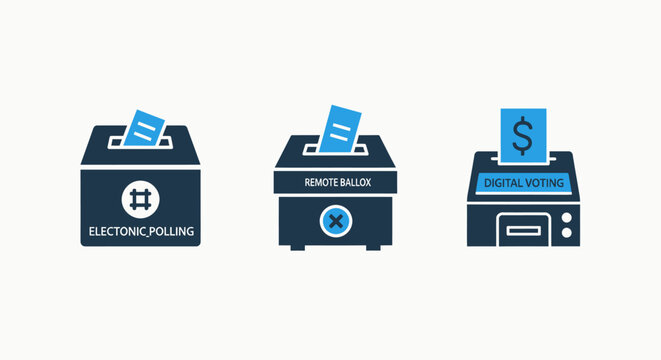 Modern Flat Design Vector Icons for Electronic Polling, Remote Ballot Casting, and Secure Digital Voting Processes and Online Elections